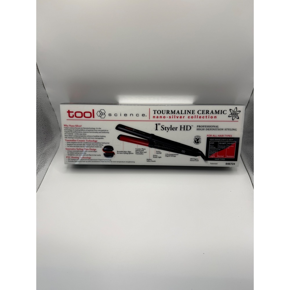 Tool Science 1" Styler HD Tourmaline Ceramic Flat Iron Nano-Silver 646724 NEW